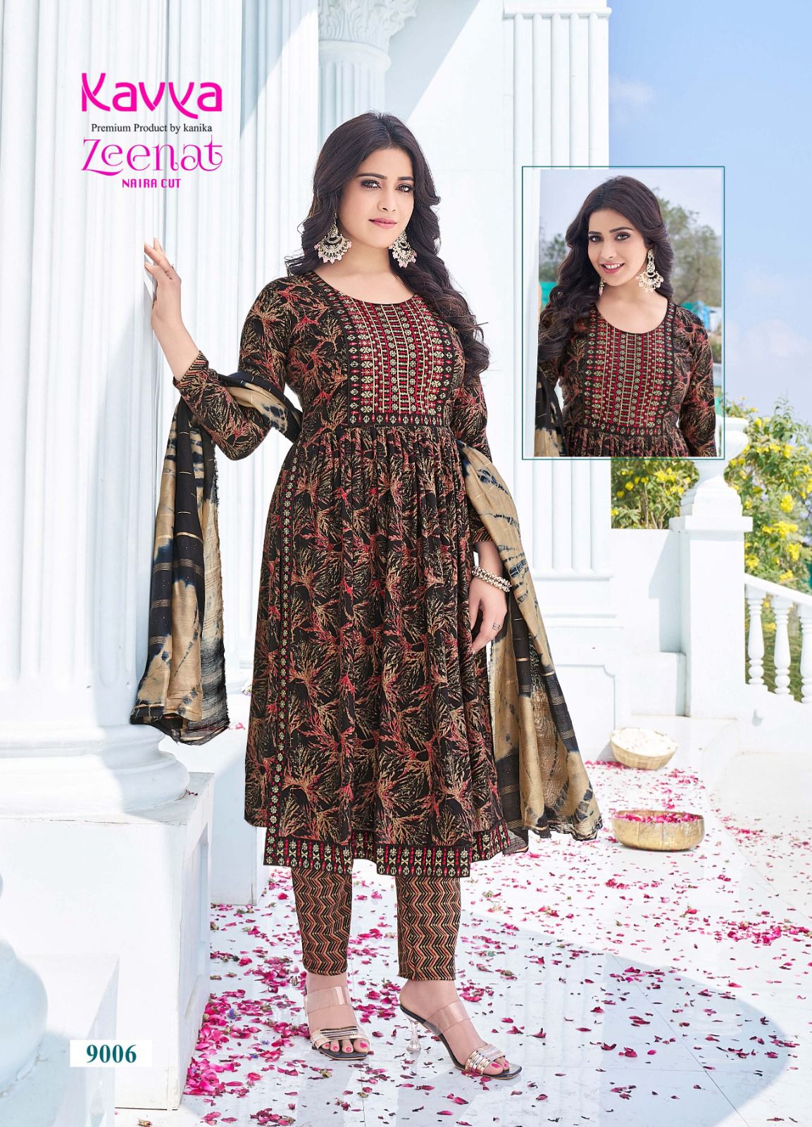 Zeenat Vol 9 By Kavya Naira Cut Printed Kurti With Bottom Dupatta Wholesale Online